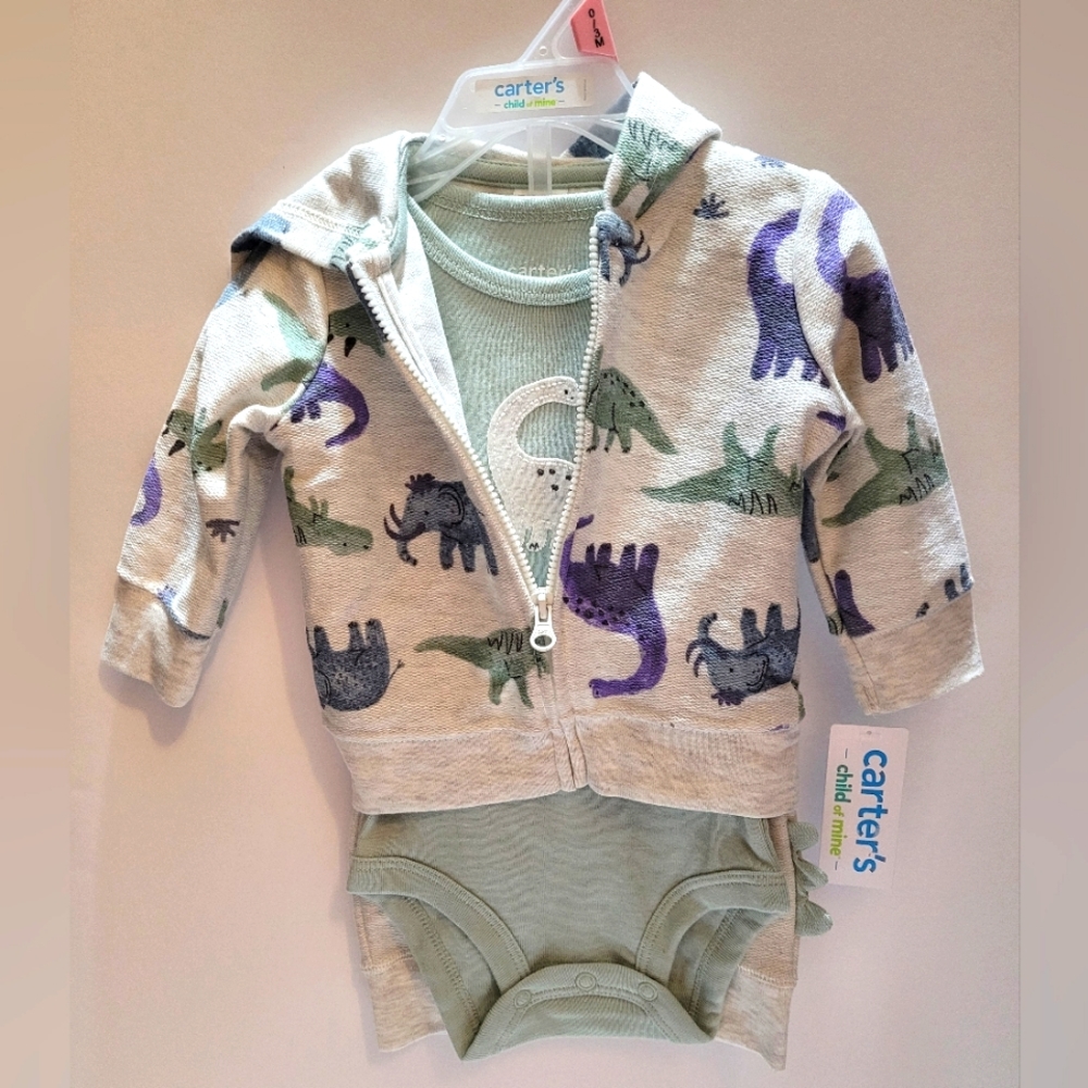 Carter's Child of Mine 3 Piece Baby Outfit 0-3 Months Bodysuit Hoodie Pa…